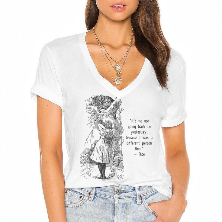 Alice Adventures Wonderland Vintage Book Quote Lewis Carrol Women's Jersey Short Sleeve Deep V-Neck Tshirt				