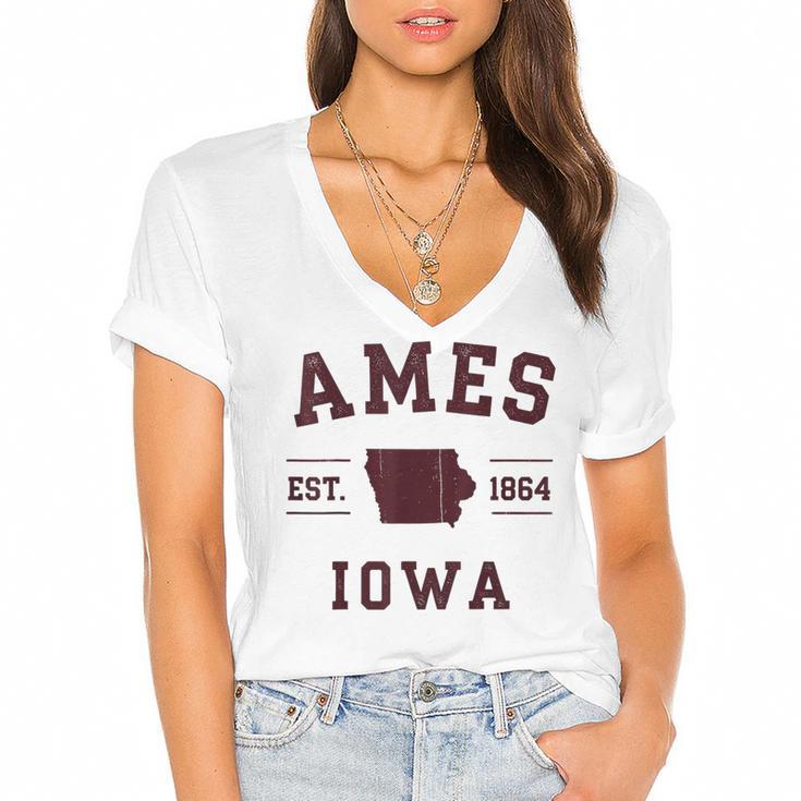 Ames Iowa Est 1864 Nostalgia Women's Jersey Short Sleeve Deep V-Neck Tshirt				
