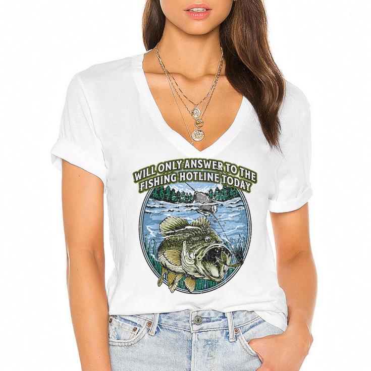 Answer To Fishing Hotline Introvert Humor Antisocial Raglan Baseball Tee Women's Jersey Short Sleeve Deep V-Neck Tshirt