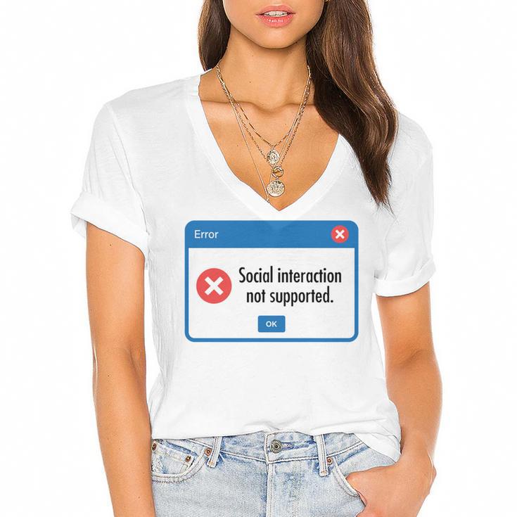 Anti Social Introvert Social Interaction Not Supported Women's Jersey Short Sleeve Deep V-Neck Tshirt