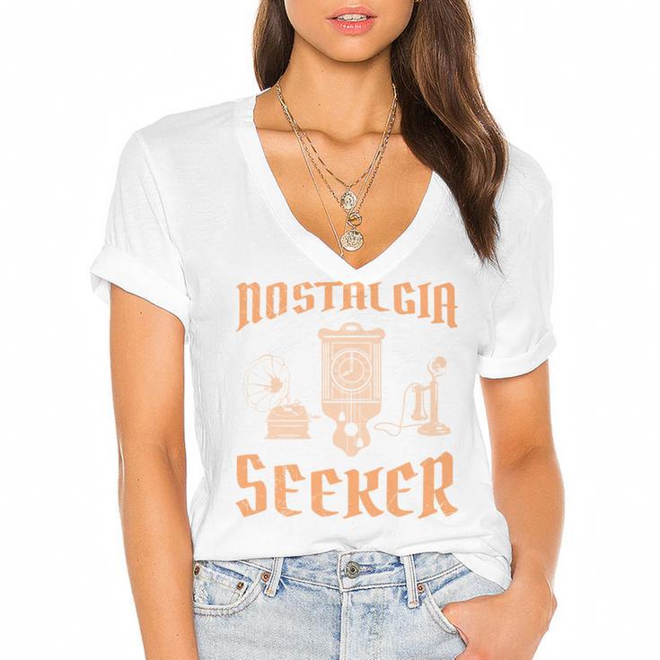 Antique NOSTALGIA SEEKER Antique Collector Women's Jersey Short Sleeve Deep V-Neck Tshirt