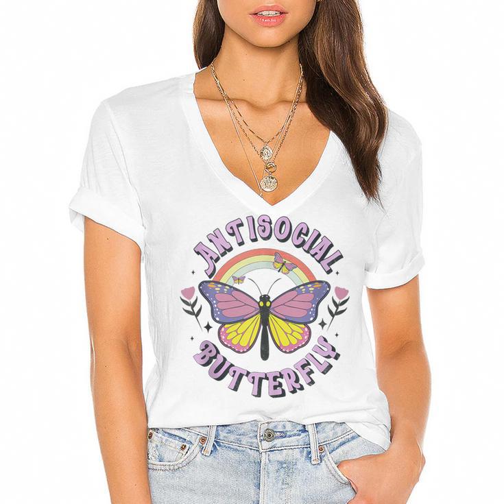 Antisocial Butterfly Tees For Introvert Men Women Girls Women's Jersey Short Sleeve Deep V-Neck Tshirt
