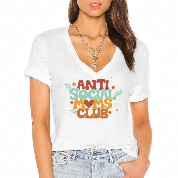 Antisocial Moms Club Introvert Mom Mothers Introverted Retro Women's Jersey Short Sleeve Deep V-Neck Tshirt