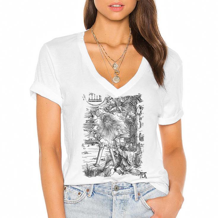 Apocalypse St John Devours The Book 1498 DüRer Angels Women's Jersey Short Sleeve Deep V-Neck Tshirt				