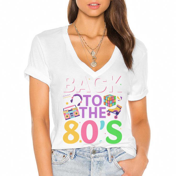 Back To The 80's Mixtape Era Nostalgia Retro 1980 80's Style Women's Jersey Short Sleeve Deep V-Neck Tshirt				
