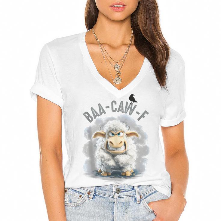 Back Off – Sheep Baa Crow Caw Pun For Introverts Women's Jersey Short Sleeve Deep V-Neck Tshirt