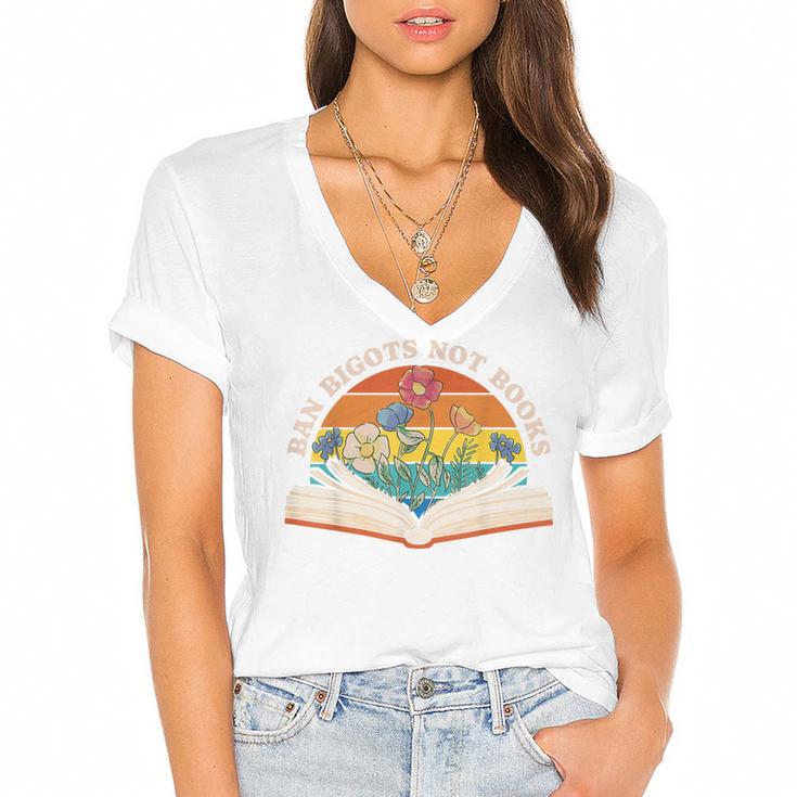 Ban Bigots Not Books Women's Jersey Short Sleeve Deep V-Neck Tshirt				