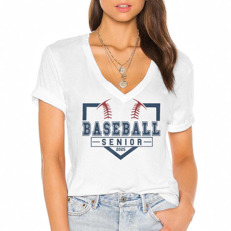 Baseball Senior Night Baseball Senior 2025 Graduation 50 Women's Jersey Short Sleeve Deep V-Neck Tshirt				