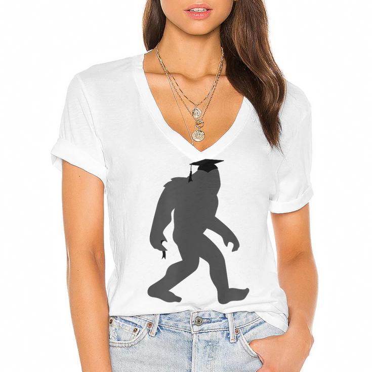 Bigfoot Graduate Shirt Cute Sasquatch Graduation Women's Jersey Short Sleeve Deep V-Neck Tshirt				