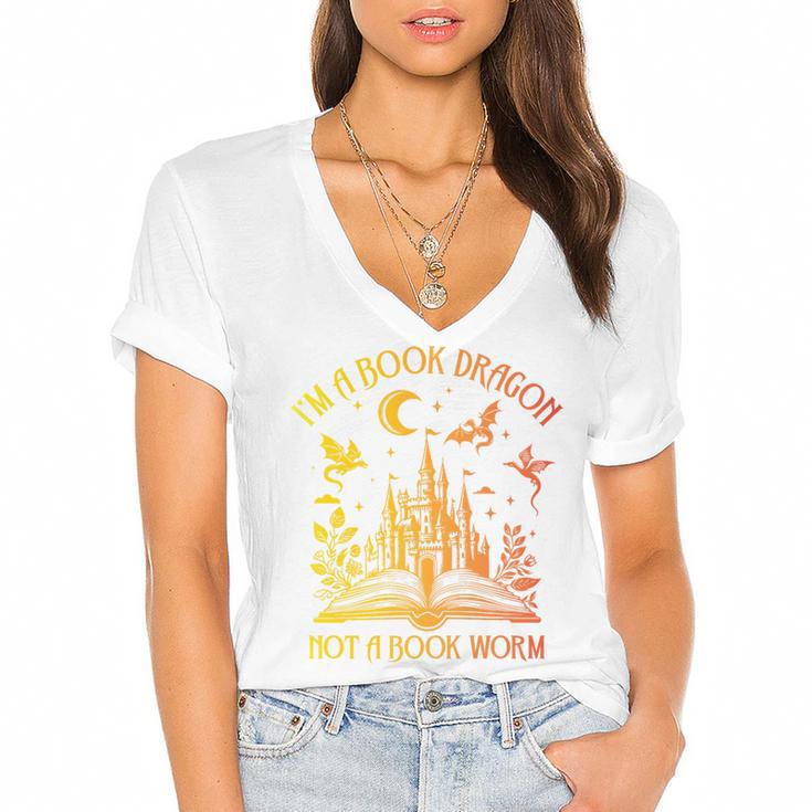 Book Dragon Not Book Worm Premium Women's Jersey Short Sleeve Deep V-Neck Tshirt