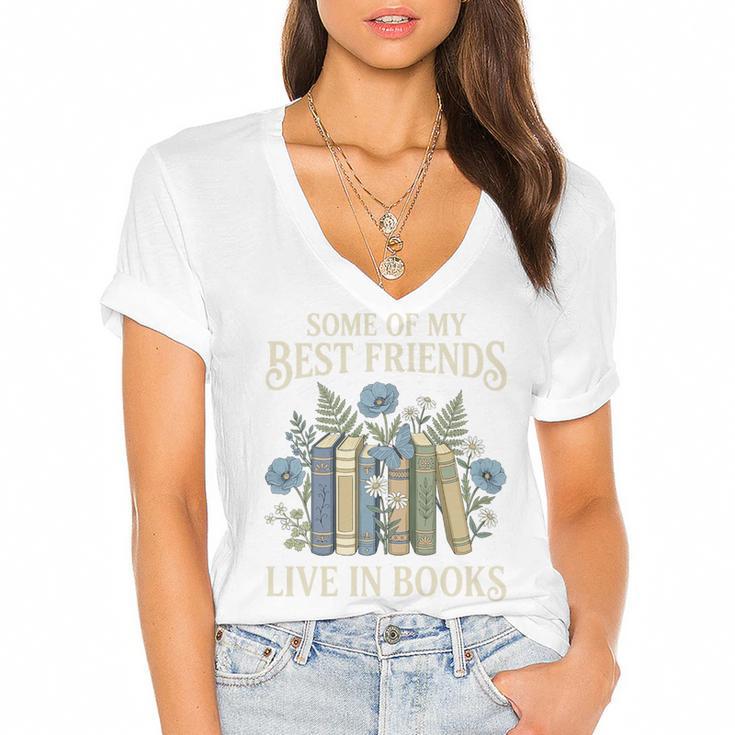 Book Lover Vintage Botanical Friends Premium Tri-Blend Women's Jersey Short Sleeve Deep V-Neck Tshirt