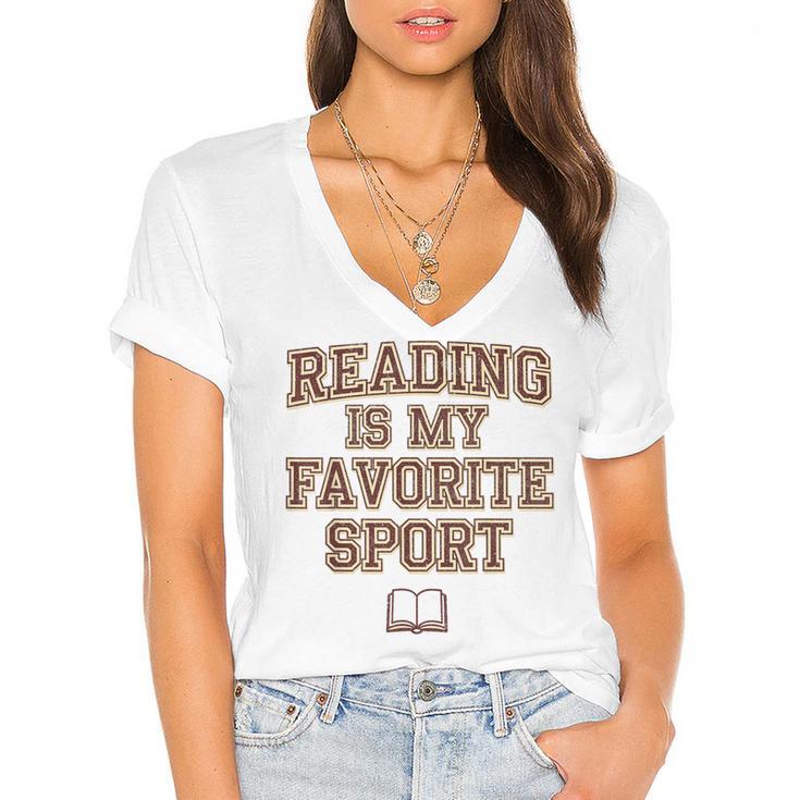 Book Lovers Reading For Teachers Students Librarians Women's Jersey Short Sleeve Deep V-Neck Tshirt