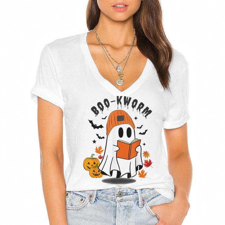 Book Worm Halloween Costume For Book Lovers Women's Jersey Short Sleeve Deep V-Neck Tshirt				