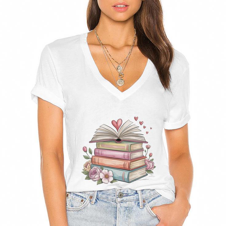 All Booked For Valentines Book Lover Romance Women's Jersey Short Sleeve Deep V-Neck Tshirt				