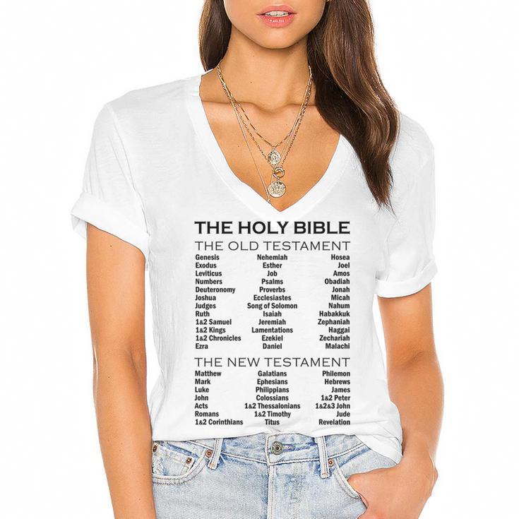 The Books Of The Bible Old And New Testament Complete List Women's Jersey Short Sleeve Deep V-Neck Tshirt The Books Of The Bible Old And New Testament Complete List Women's Jersey Short Sleeve Deep V-Neck Tshirt