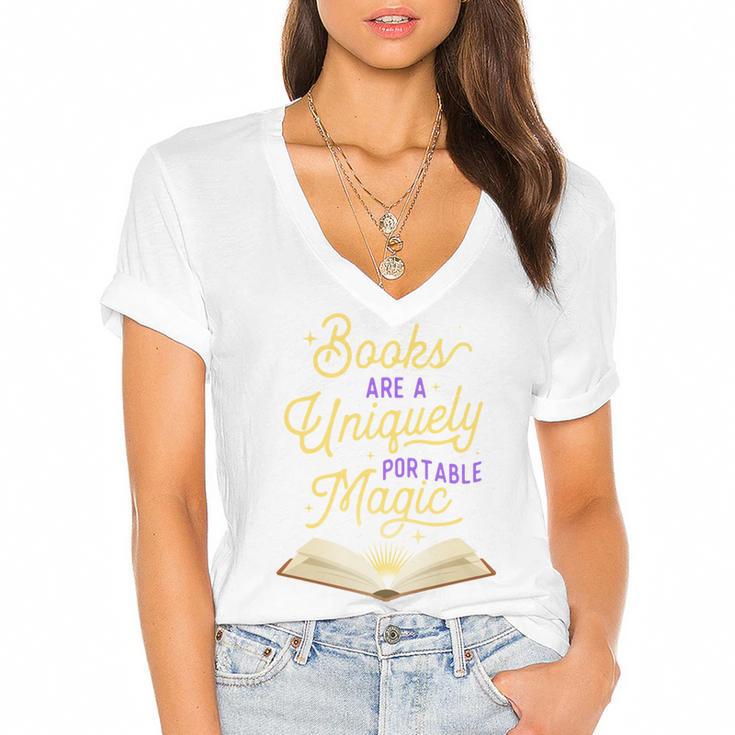 Books Are A Uniquely Portable Magic Reading Bookworm Women's Jersey Short Sleeve Deep V-Neck Tshirt				