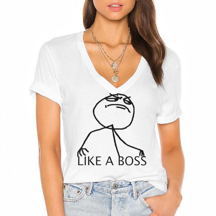 Like A Boss Rage Comic Meme Classic Internet Nostalgia Tee Women's Jersey Short Sleeve Deep V-Neck Tshirt				