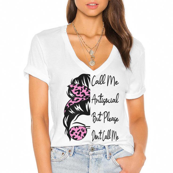Call Me Antisocial But Please Don't Call Me Introvert Women's Jersey Short Sleeve Deep V-Neck Tshirt