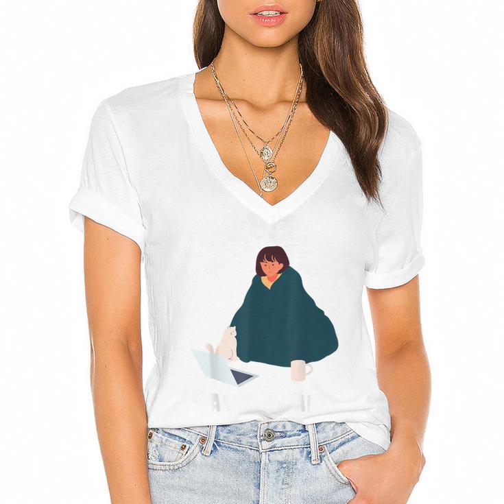 Can't Have Plans Introvert Staying Home Women's Jersey Short Sleeve Deep V-Neck Tshirt