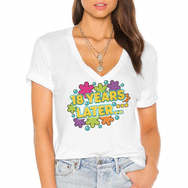 Cartoons Retro 18 Years Later Groovy Pop Art Nostalgia Women's Jersey Short Sleeve Deep V-Neck Tshirt				