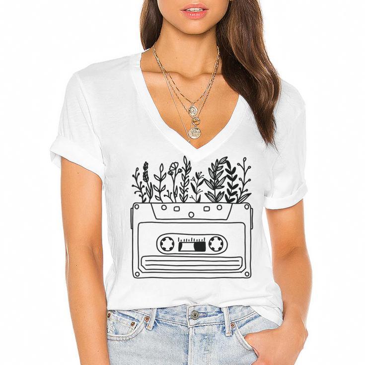 Cassette Tee 80s 90s Retro Party Costume Nostalgia Cassette Women's Jersey Short Sleeve Deep V-Neck Tshirt				