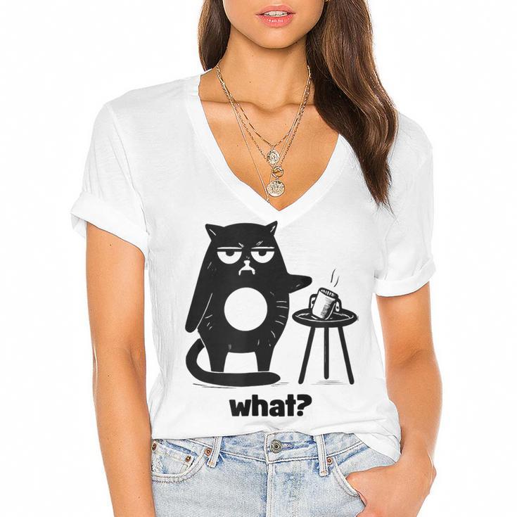 Cat What Humor Introvert Anti-Social Women's Jersey Short Sleeve Deep V-Neck Tshirt