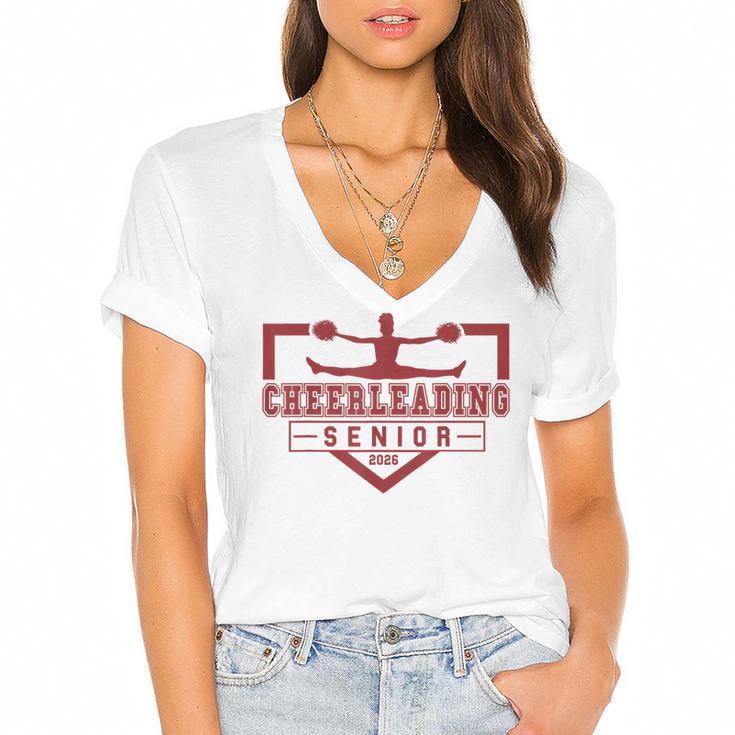 Cheerleading Senior Night Cheer Senior 2026 Graduation 69 Women's Jersey Short Sleeve Deep V-Neck Tshirt				