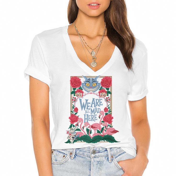 Cheshire Cat Alice In Wonderland Vintage Book Premium Women's Jersey Short Sleeve Deep V-Neck Tshirt