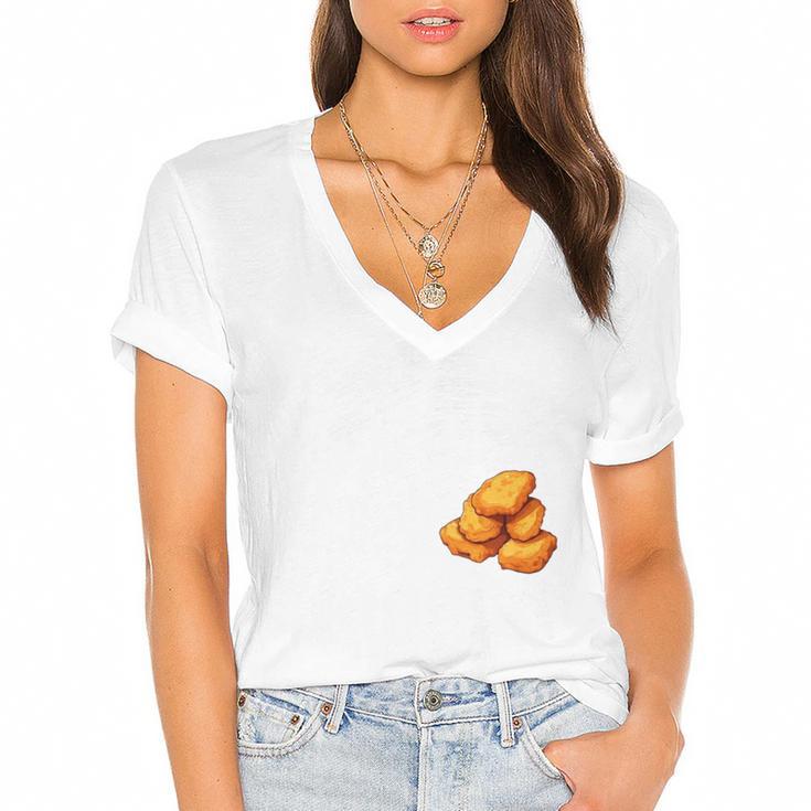 Chicken Nugget Saying Introvert Nuggie Foodie Food Women's Jersey Short Sleeve Deep V-Neck Tshirt				