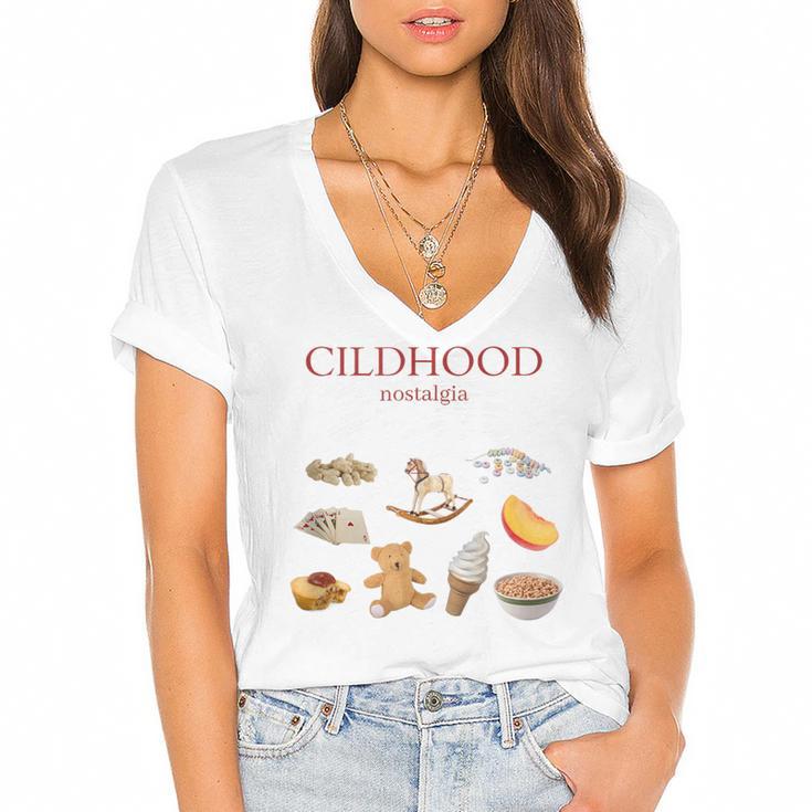 Childhood Nostalgia Good Memories Teddy Bear Ice Cream Women's Jersey Short Sleeve Deep V-Neck Tshirt