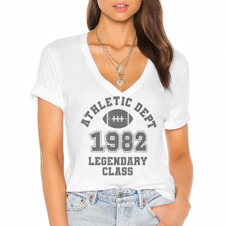 Class Of 1982 Graduation Yr High School Pride Vintage Retro Women's Jersey Short Sleeve Deep V-Neck Tshirt				