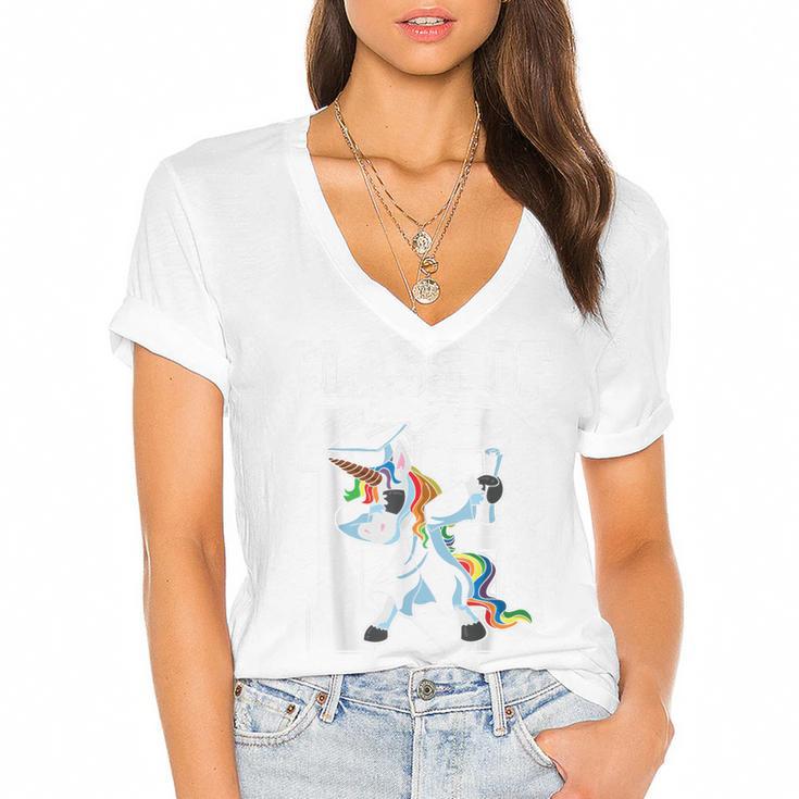 Class Of 2018 Graduation Dabbing Unicorn Women's Jersey Short Sleeve Deep V-Neck Tshirt				