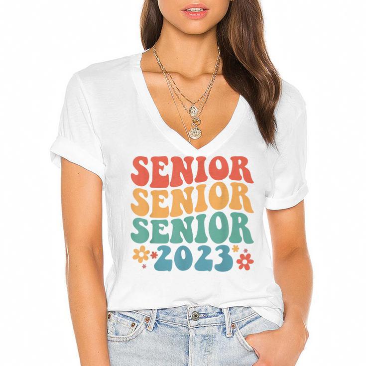Class Of 2023 Senior 2023 Graduation Retro Seniors Women's Jersey Short Sleeve Deep V-Neck Tshirt				