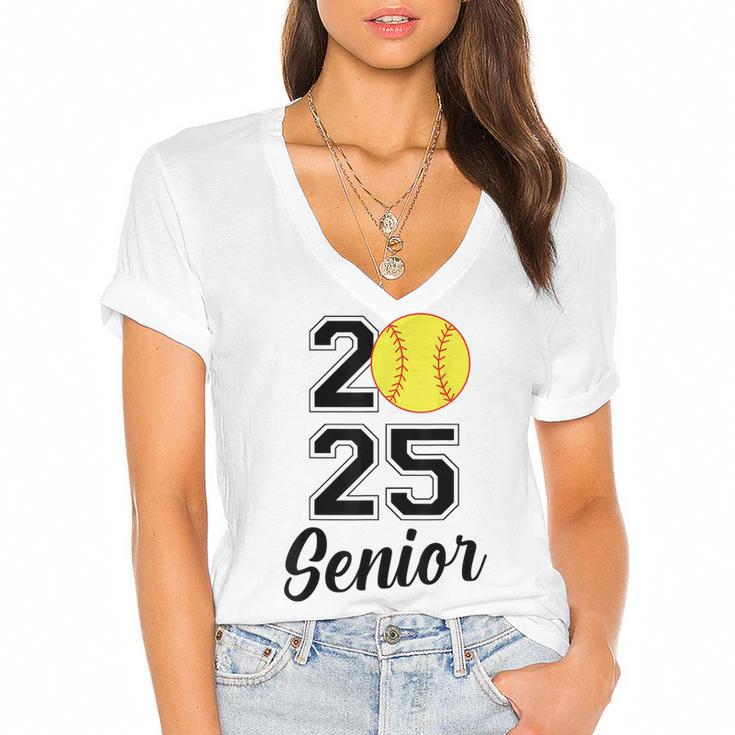Class Of 2025 Softball Senior Graduation Graduate Women Women's Jersey Short Sleeve Deep V-Neck Tshirt				