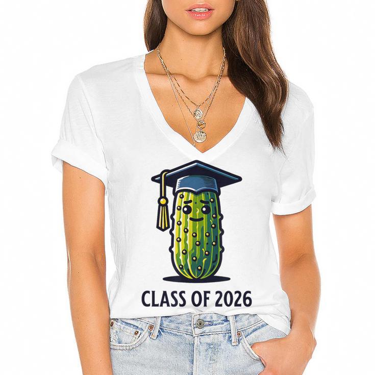 Class Of 2026 Graduation Pickle Trendy Graduate Humor Women's Jersey Short Sleeve Deep V-Neck Tshirt				