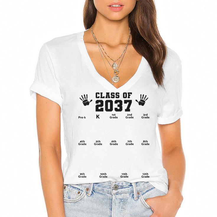 Class Of 2037 Handprint Grow With Me Pre-k Graduation Women's Jersey Short Sleeve Deep V-Neck Tshirt