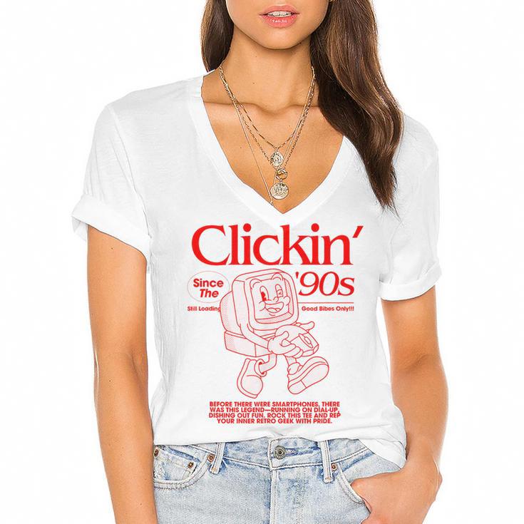 Clickin' Since The 90s Retro Computer Nostalgia Women's Jersey Short Sleeve Deep V-Neck Tshirt				