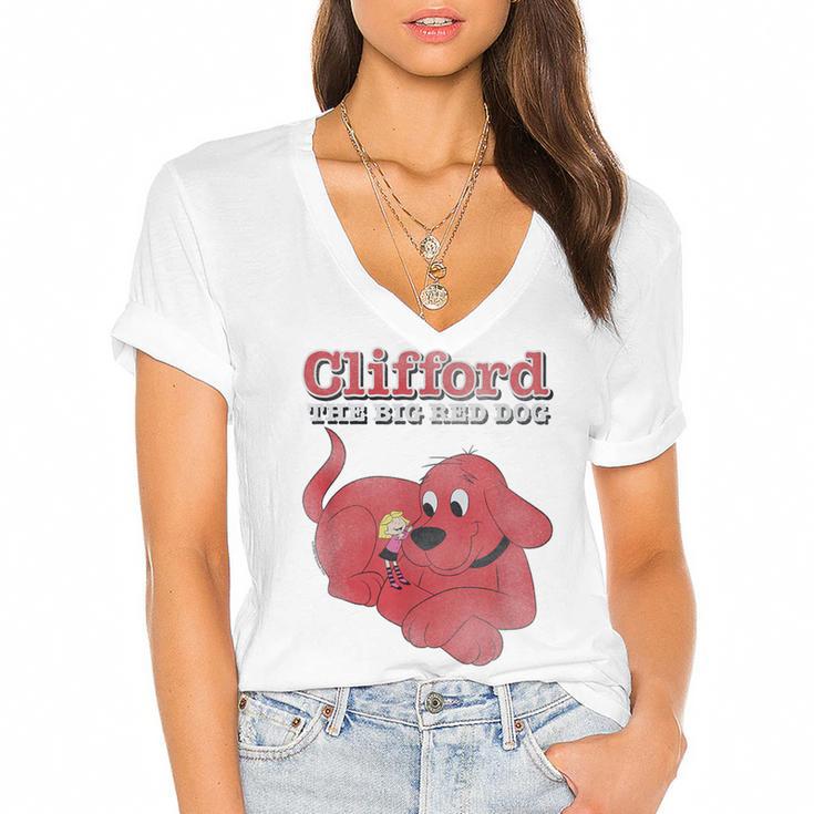 Clifford The Big Red Dog Clifford And Emily Book Cover Women's Jersey Short Sleeve Deep V-Neck Tshirt