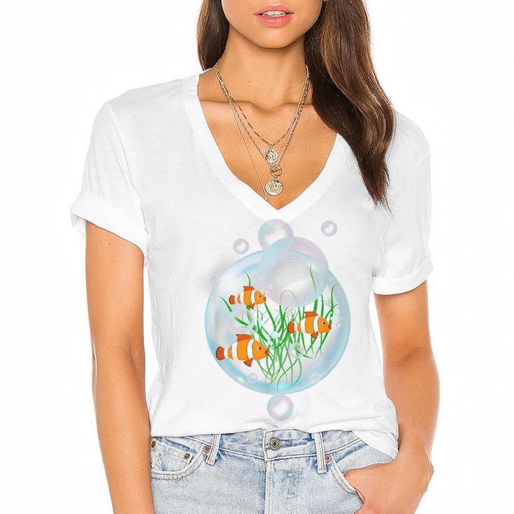 Clownfish Anemonefish Bubbles Water Frutiger Aero Y2K Style Women's Jersey Short Sleeve Deep V-Neck Tshirt