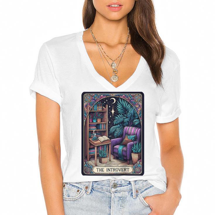 Color Graphic The Introvert Tarot Card Raglan Baseball Tee Women's Jersey Short Sleeve Deep V-Neck Tshirt