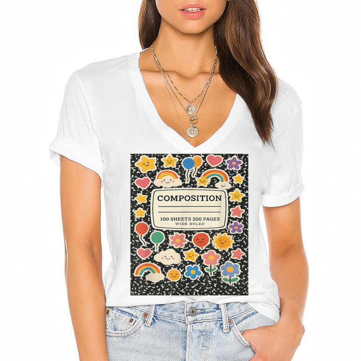 Composition Notebook Costume Teacher Matching Halloween Book Women's Jersey Short Sleeve Deep V-Neck Tshirt				