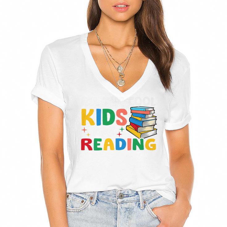 All The-Cool Kids Are Reading Teacher Book Lover Librarian Premium Women's Jersey Short Sleeve Deep V-Neck Tshirt				