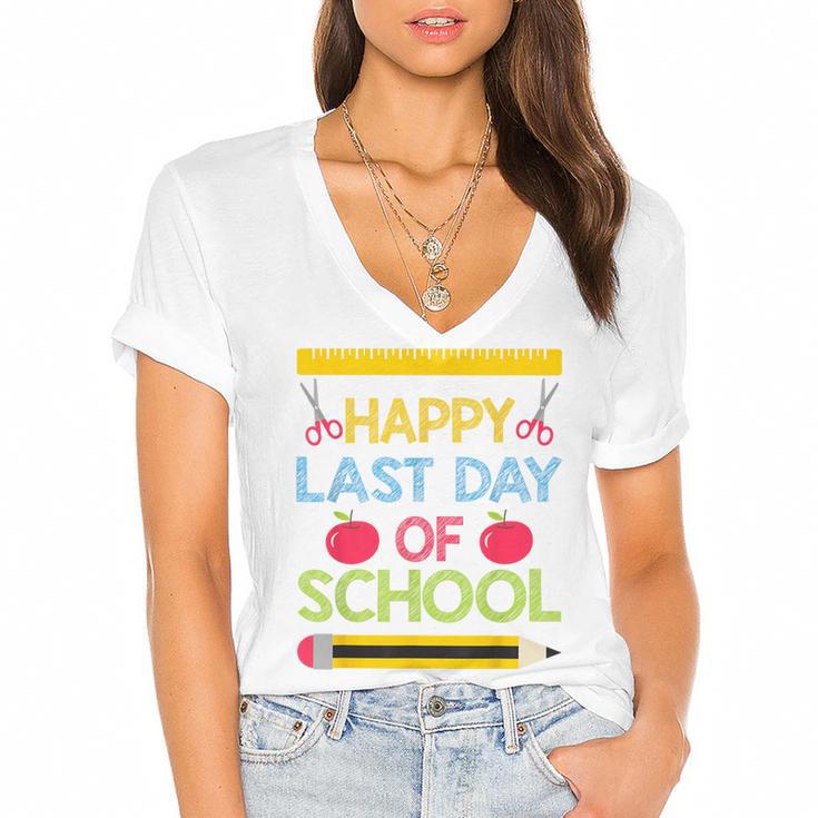 Cool Stylish Happy Last Day Of School Shirt Graduation Women's Jersey Short Sleeve Deep V-Neck Tshirt				