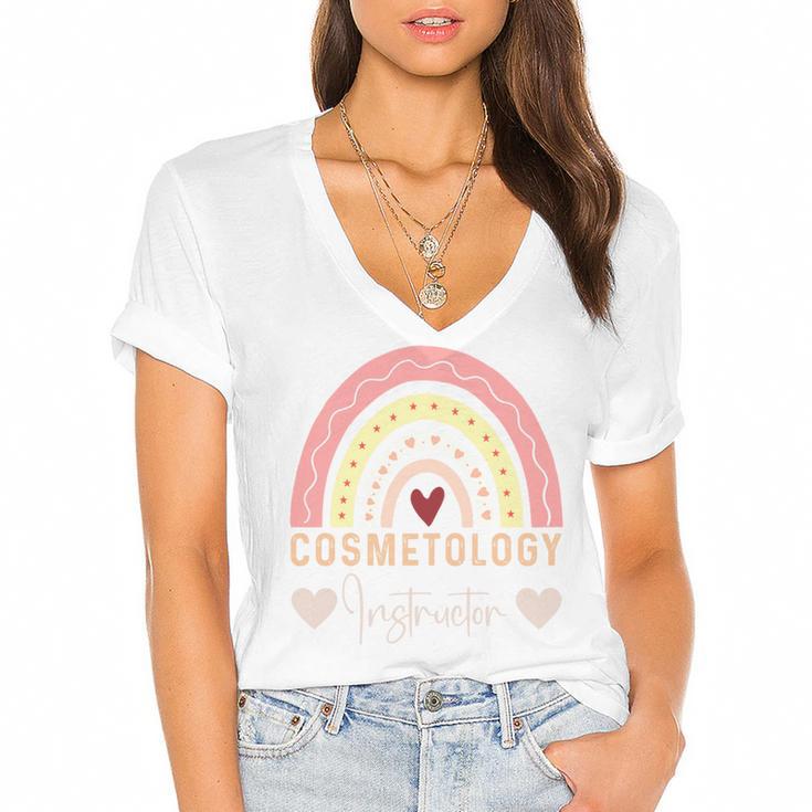 Cosmetology Instructor Cosmetologist Graduation Rainbow Women's Jersey Short Sleeve Deep V-Neck Tshirt				