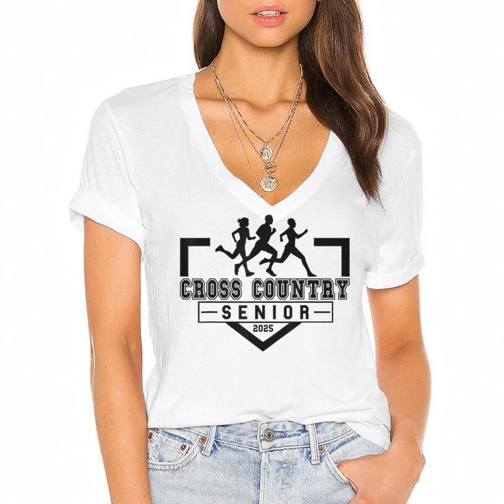 Cross Country Senior Night Senior 2025 Graduation Party 40 Women's Jersey Short Sleeve Deep V-Neck Tshirt				
