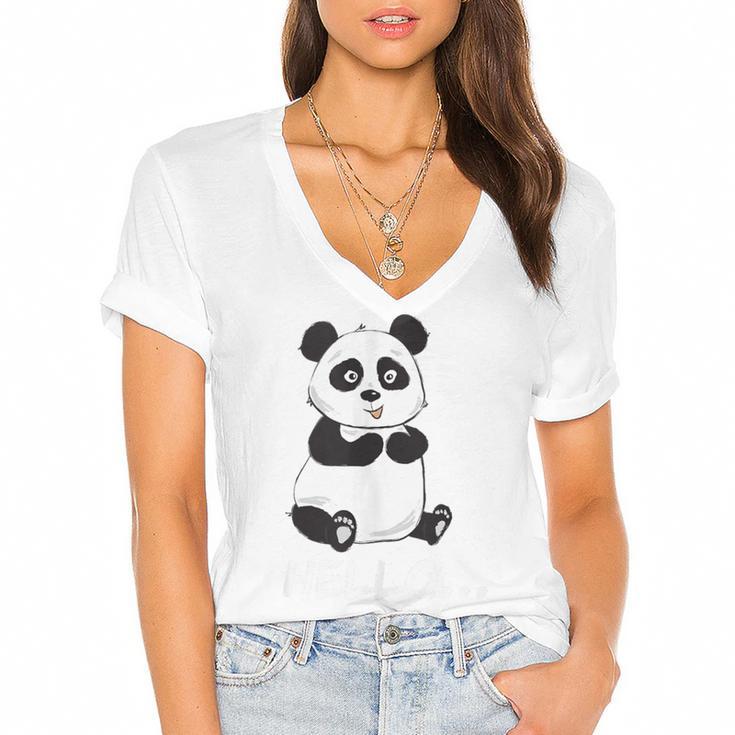 Cute Introvert Vibes – Panda Hello & Goodbye Women's Jersey Short Sleeve Deep V-Neck Tshirt