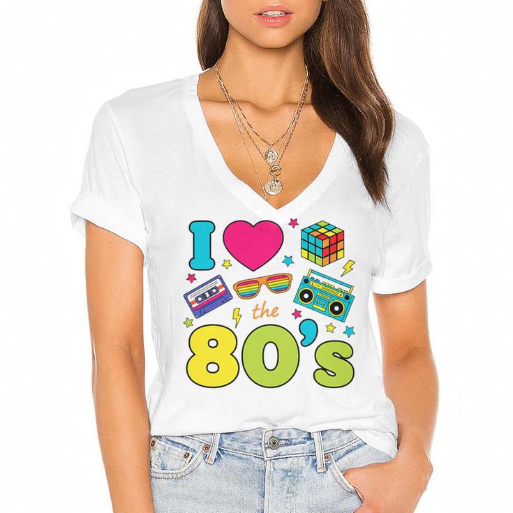 Dad I Love The 80's Retro 80s Nostalgia For Dad Premium Tri-Blend Women's Jersey Short Sleeve Deep V-Neck Tshirt				