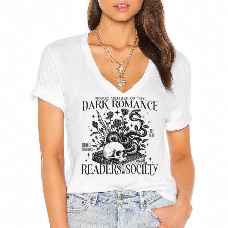Dark Romance Books Lover Bookish Bookworm Gothic Aesthetic Women's Jersey Short Sleeve Deep V-Neck Tshirt				