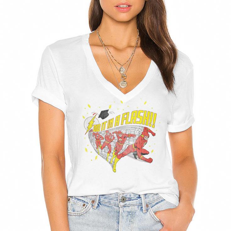 DC Comics The Flash Graduation Did It In A Flash Women's Jersey Short Sleeve Deep V-Neck Tshirt				