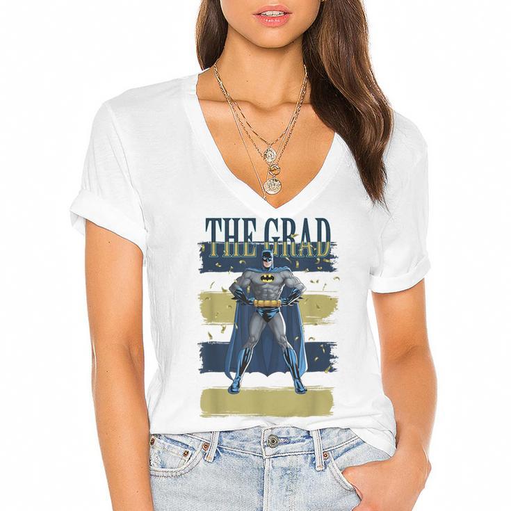 DC Comics Graduation Batman The Grad Power Stance Women's Jersey Short Sleeve Deep V-Neck Tshirt				